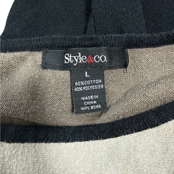 Style & Co Colorblock Batwing Sweater Large Neutral Earth Tone Dolman Knit - Picture 7 of 7